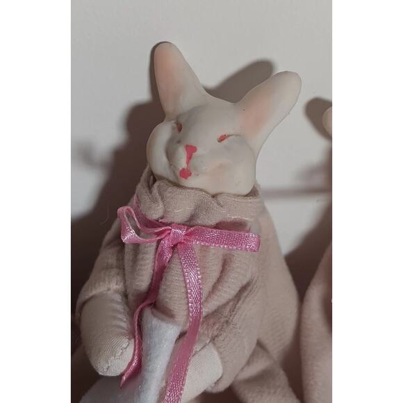 Lot of 3 Overly Raker Finger Puppet Ceramic Face Bunny Rabbit Pouch - Picture 6 of 10